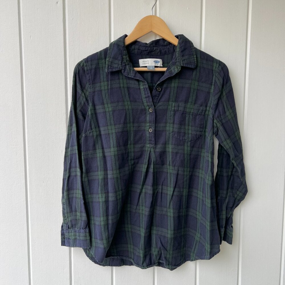 Old Navy Flannel Blue & Green Maternity Tunic - size small